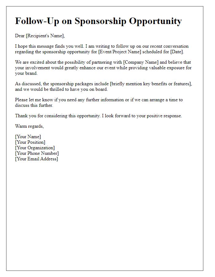 Letter template of follow-up regarding sponsorship opportunity