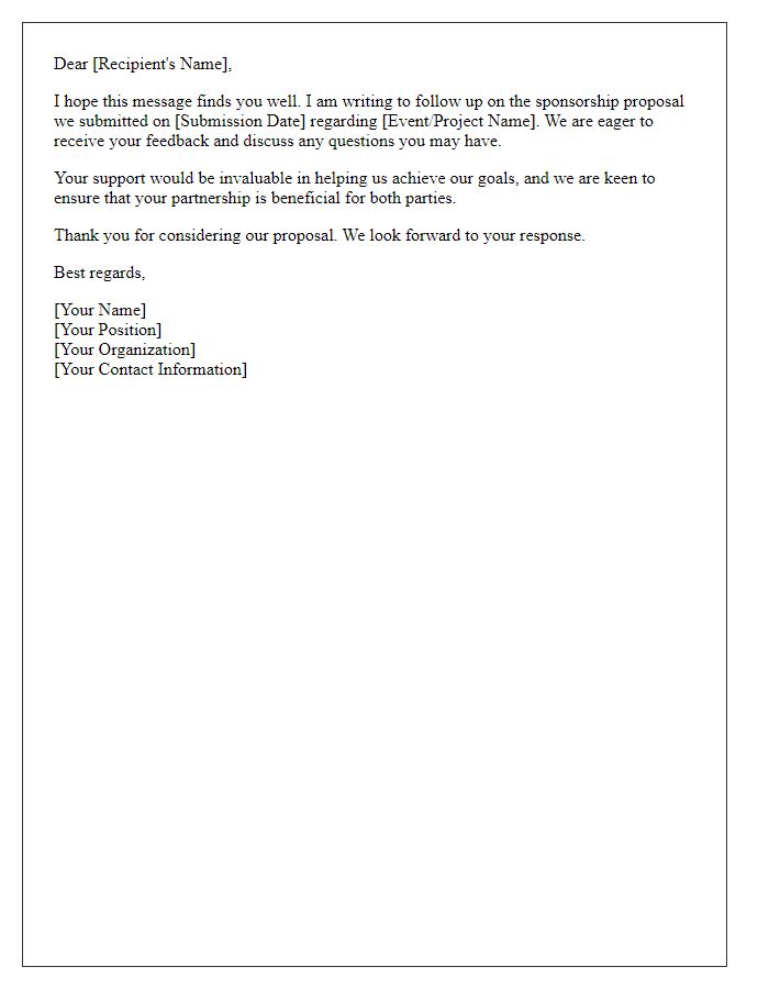 Letter template of reminder for sponsorship proposal status