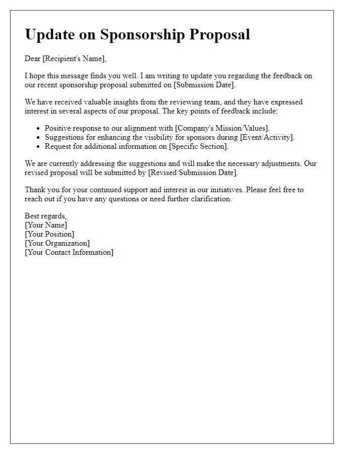 Letter template of updating on sponsorship proposal feedback