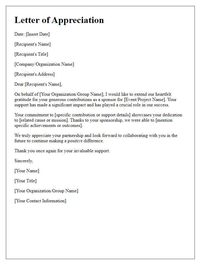 Letter template of appreciation for sponsor contributions