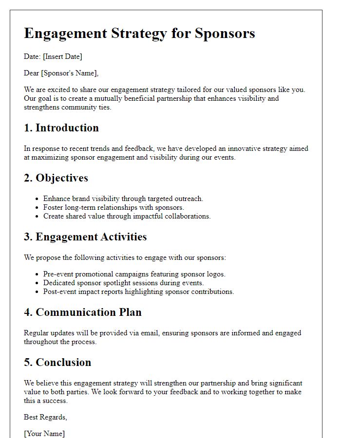 Letter template of engagement strategy for sponsors