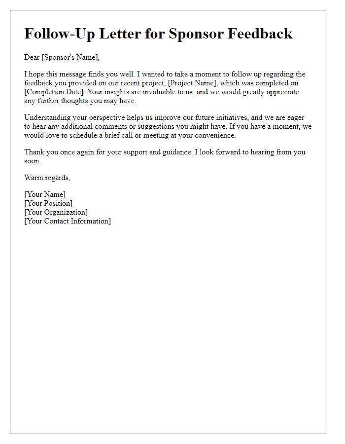 Letter template of follow-up for sponsor feedback