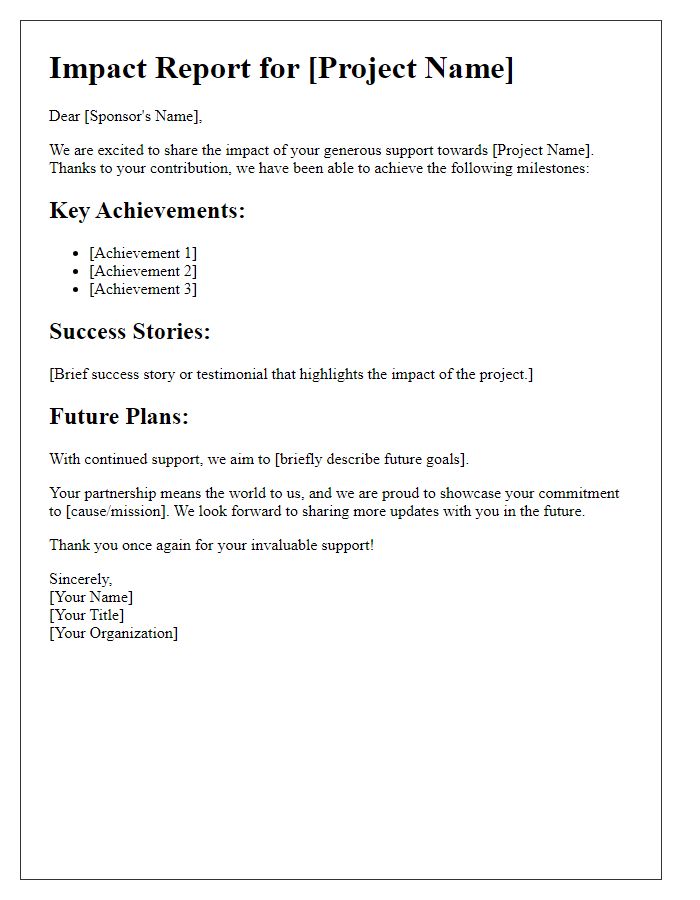 Letter template of impact report for sponsor visibility