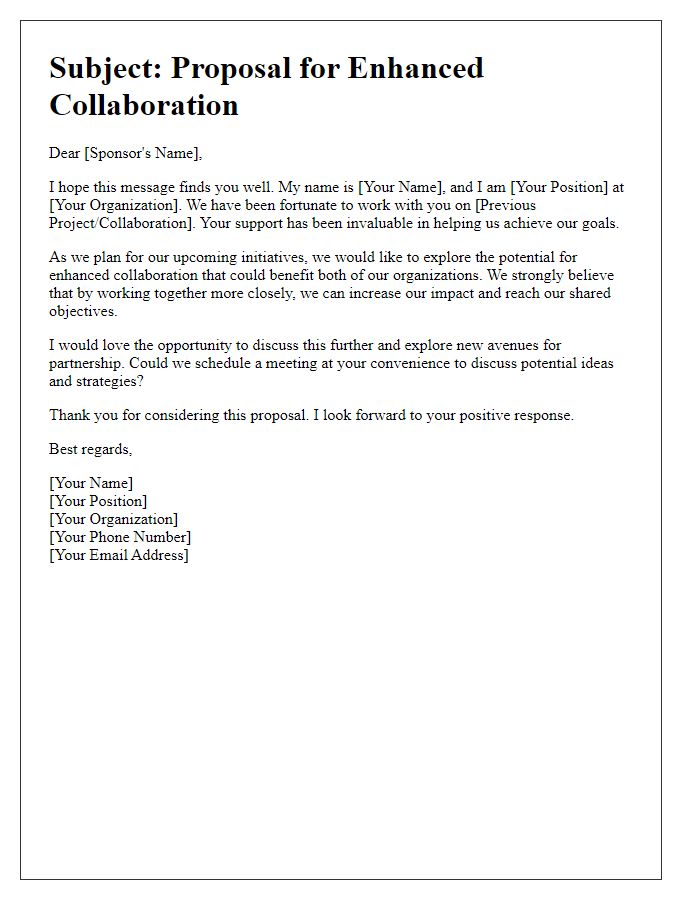 Letter template of outreach for enhanced sponsor collaboration