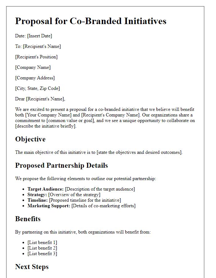 Letter template of proposal for co-branded initiatives