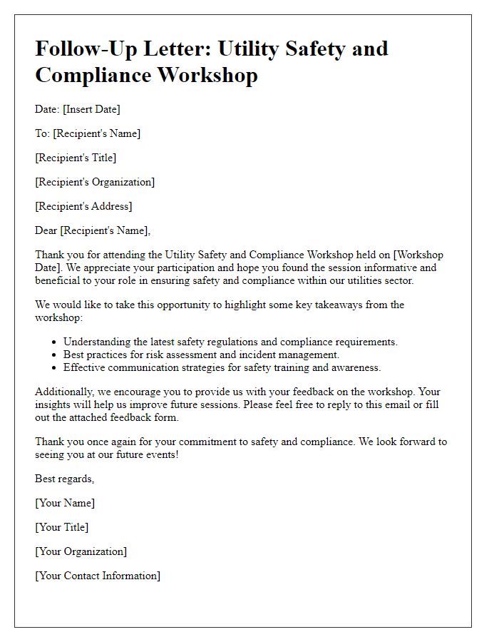 Letter template of utility safety and compliance workshop follow-up