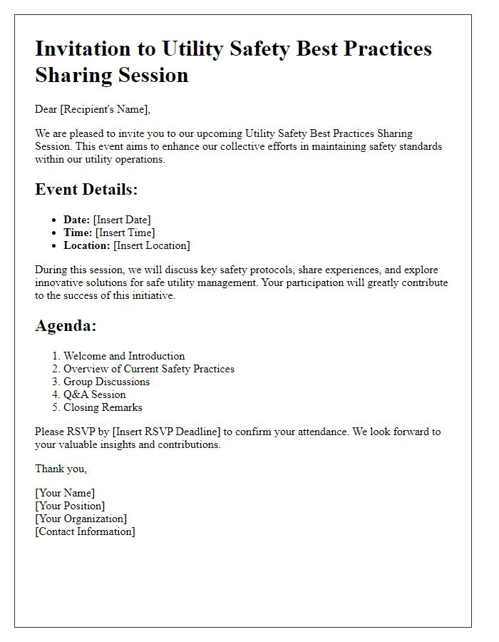 Letter template of utility safety best practices sharing session