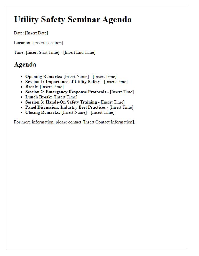 Letter template of utility safety seminar agenda