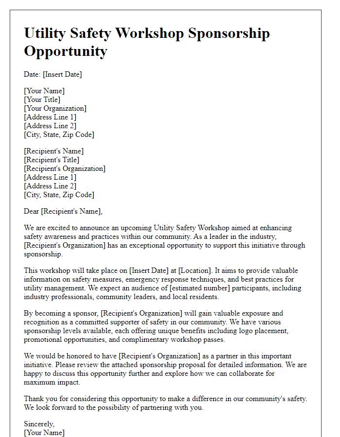 Letter template of utility safety workshop sponsorship opportunity