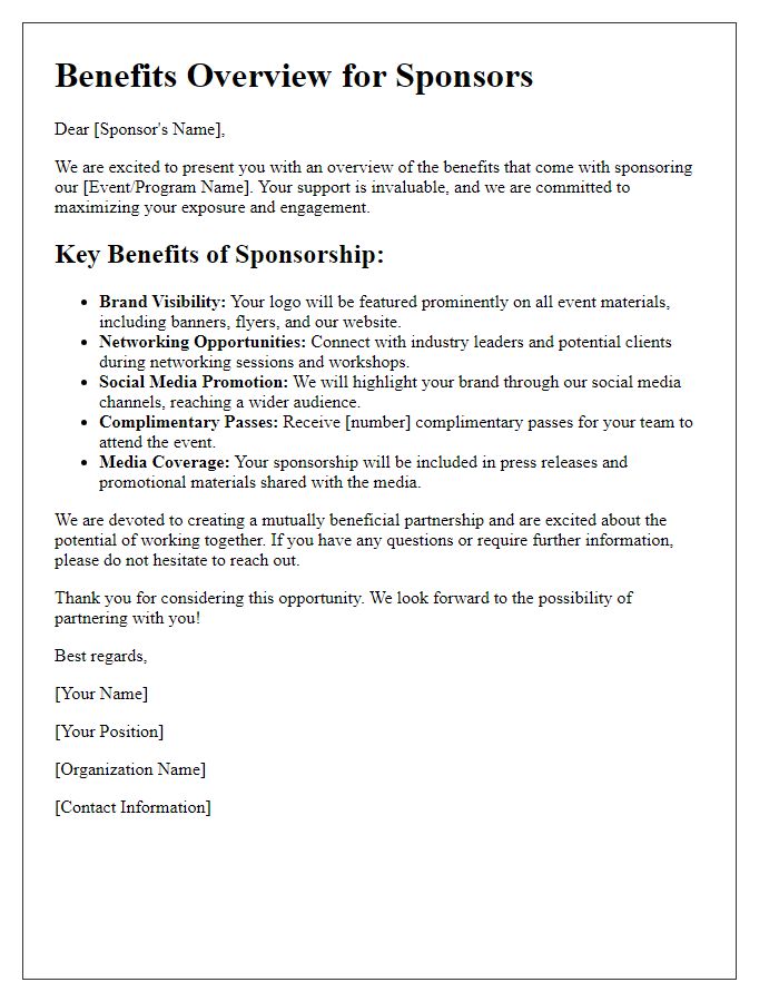 Letter template of Benefits Overview for Sponsors