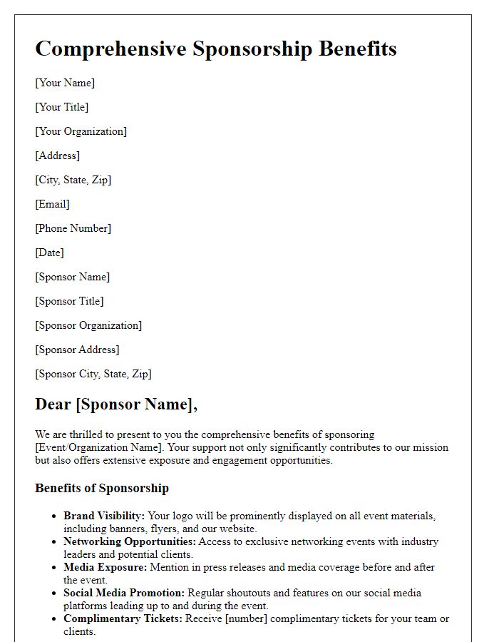 Letter template of Comprehensive Sponsorship Benefits