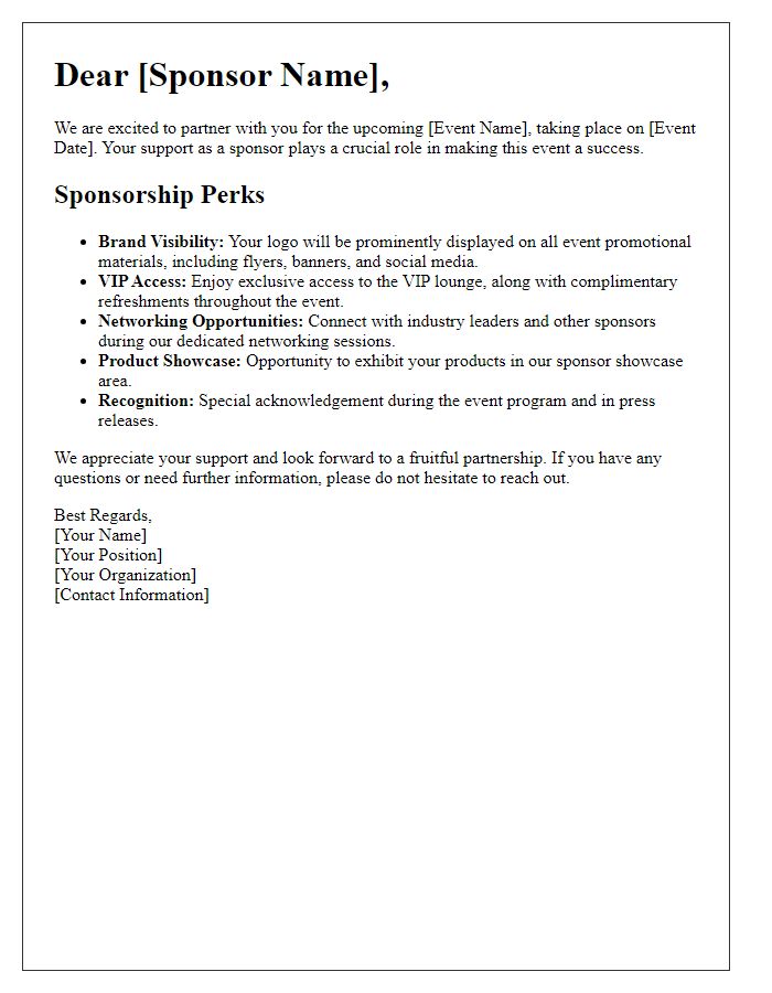 Letter template of Highlighting Sponsorship Perks