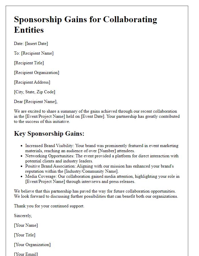 Letter template of Sponsorship Gains for Collaborating Entities