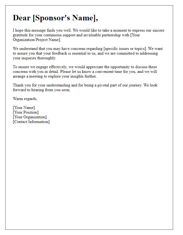 Letter template of engaging with sponsors on their concerns