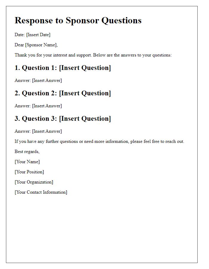 Letter template of providing answers to sponsor questions