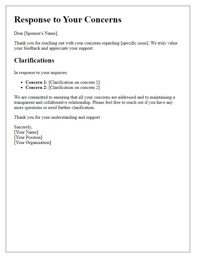 Letter template of responding to sponsor concerns and clarifications