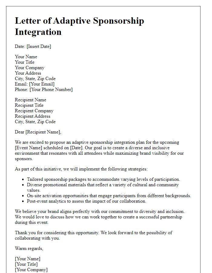 Letter template of adaptive sponsorship integration for diverse event marketing.