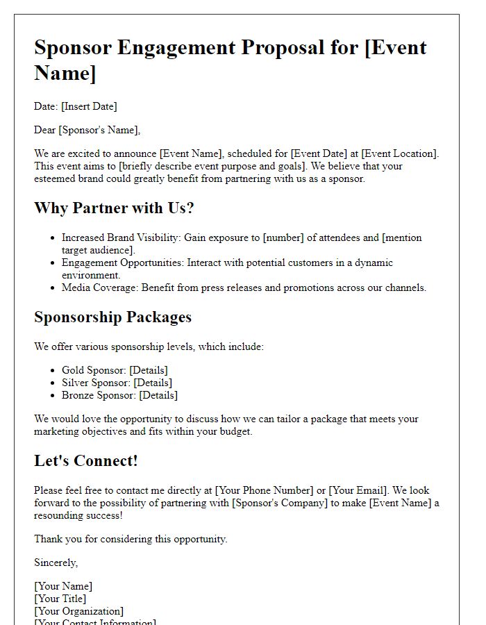 Letter template of sponsor engagement proposal for event marketing activities.