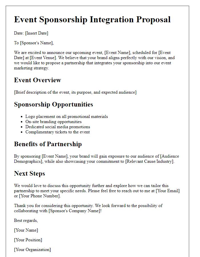 Letter template of sponsorship integration for event marketing strategy.