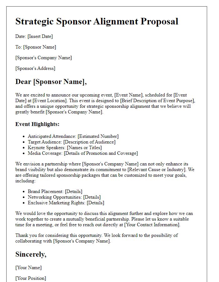 Letter template of strategic sponsor alignment in event marketing initiatives.