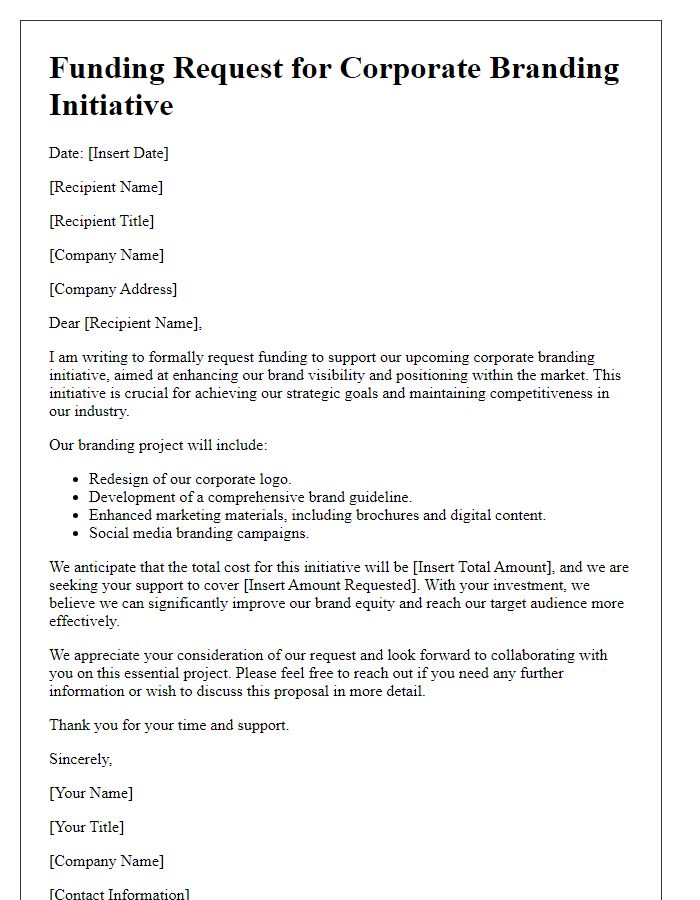 Letter template of corporate branding funding request.