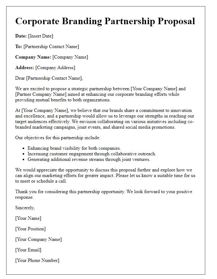 Letter template of corporate branding partnership proposal.