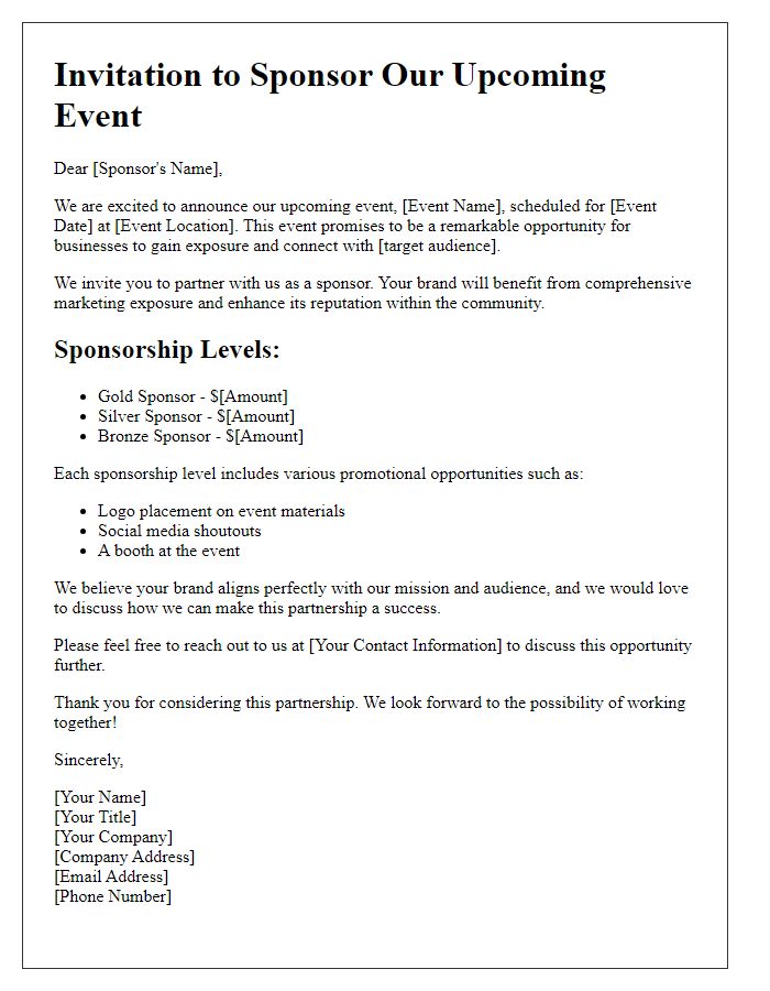 Letter template of corporate branding sponsorship invitation.