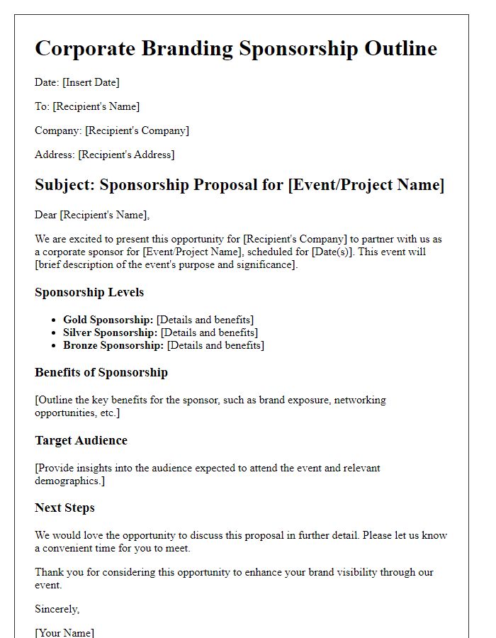 Letter template of corporate branding sponsorship outline.