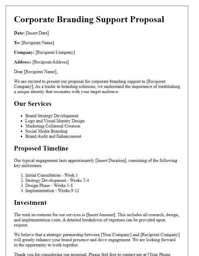 Letter template of corporate branding support proposal.