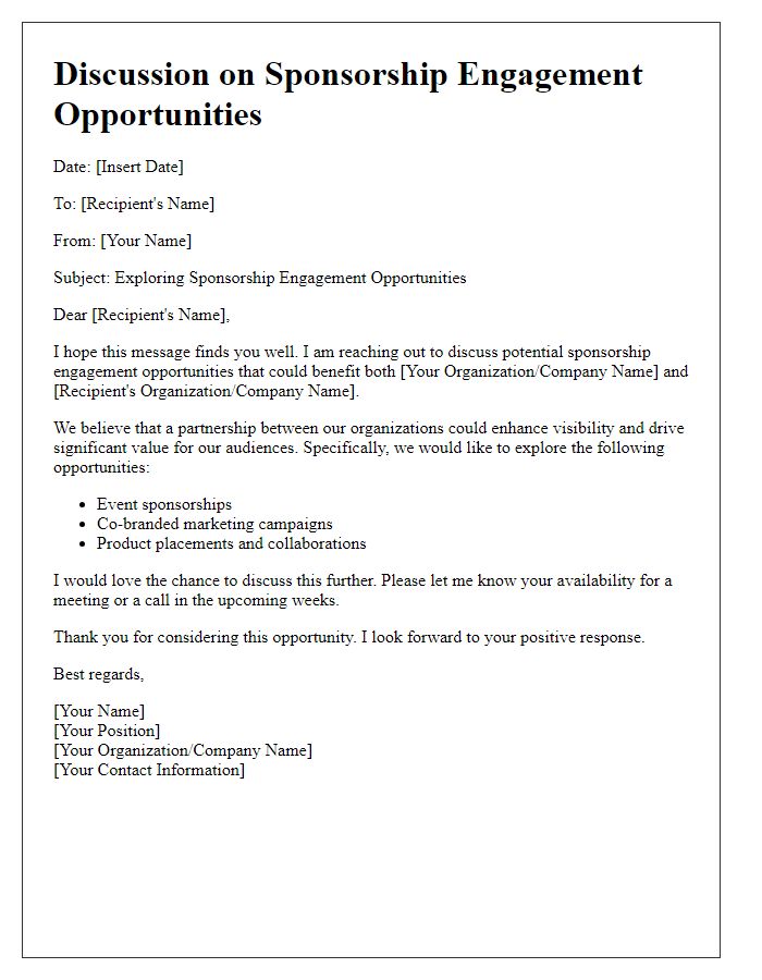 Letter template of discussing sponsorship engagement opportunities