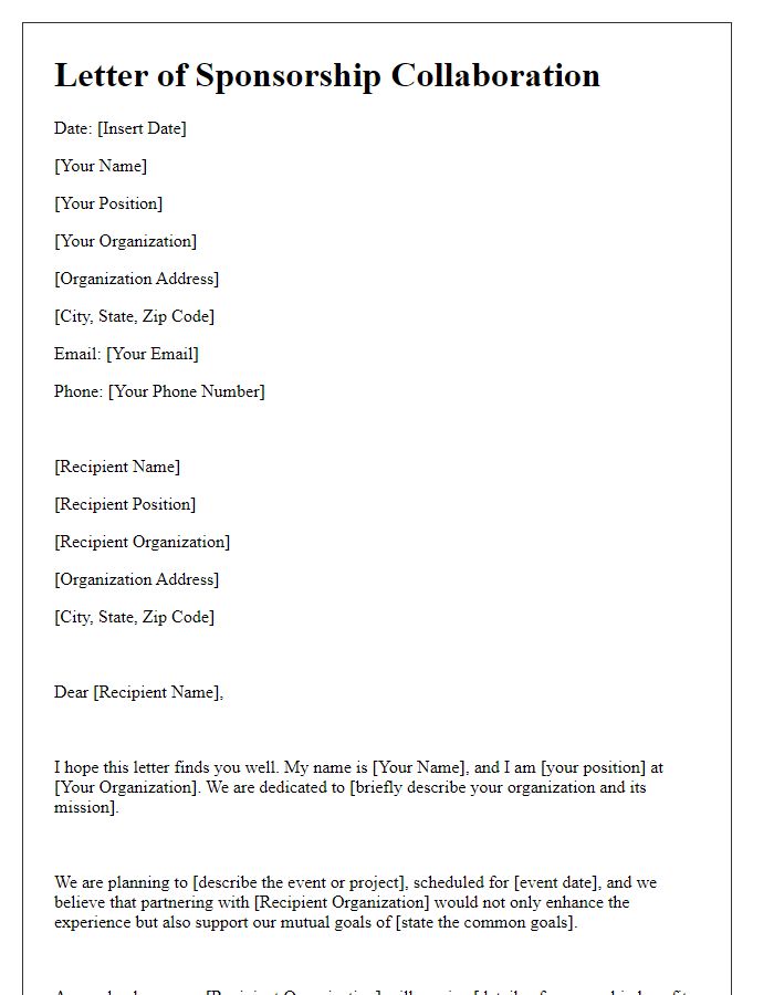 Letter template of seeking sponsorship collaboration