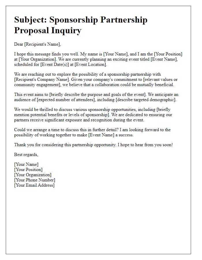 Letter template of sponsorship partnership proposal inquiry