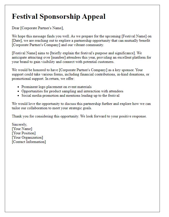 Letter template of festival sponsorship appeal for corporate partners