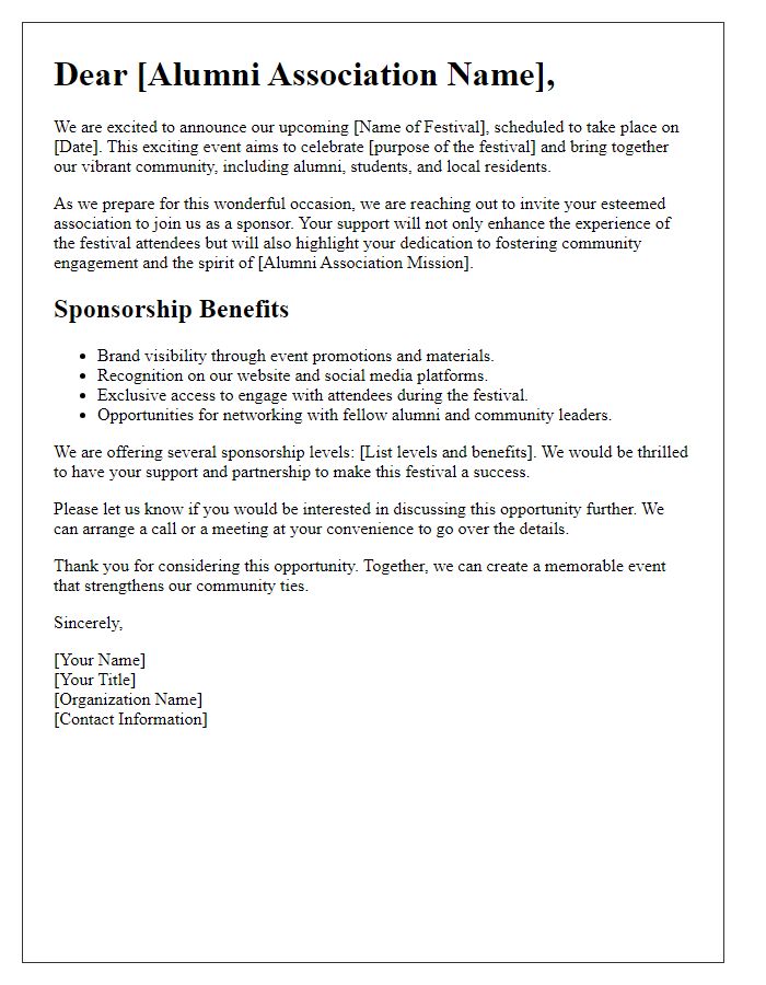 Letter template of festival sponsorship engagement for alumni associations