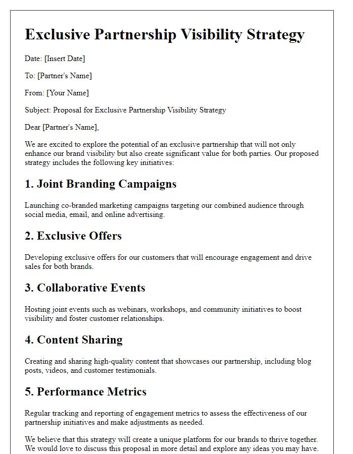 Letter template of Exclusive Partnership Visibility Strategy