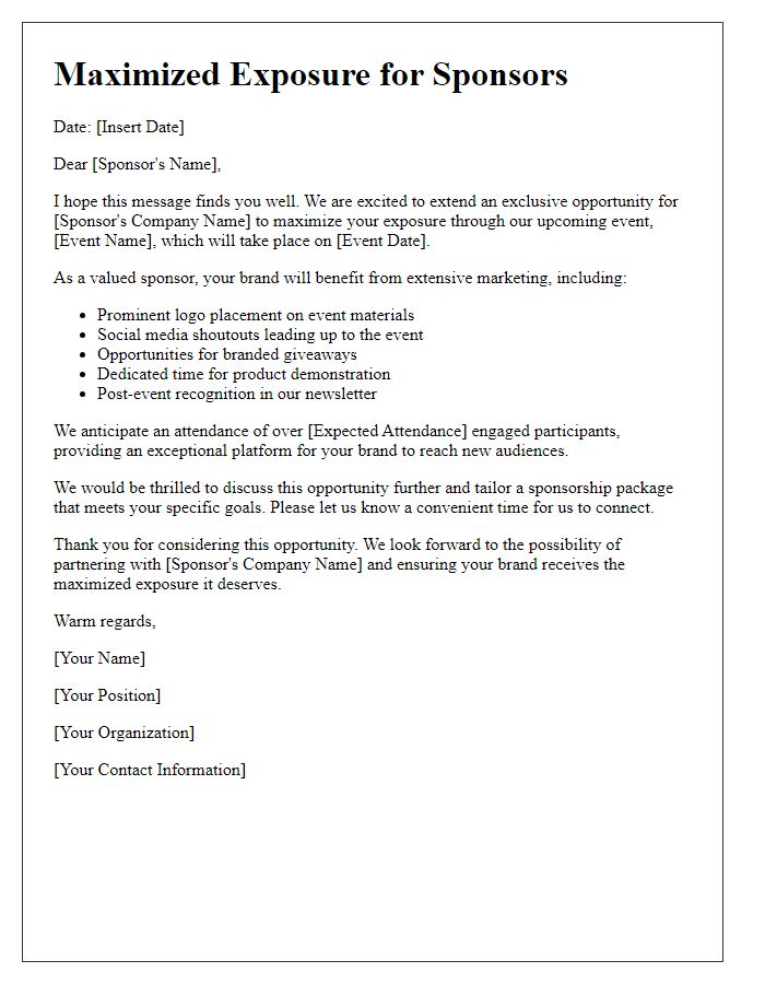 Letter template of Maximized Exposure for Sponsors Offer