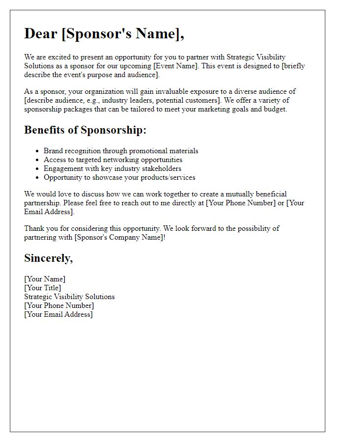 Letter template of Strategic Visibility Solutions for Sponsors