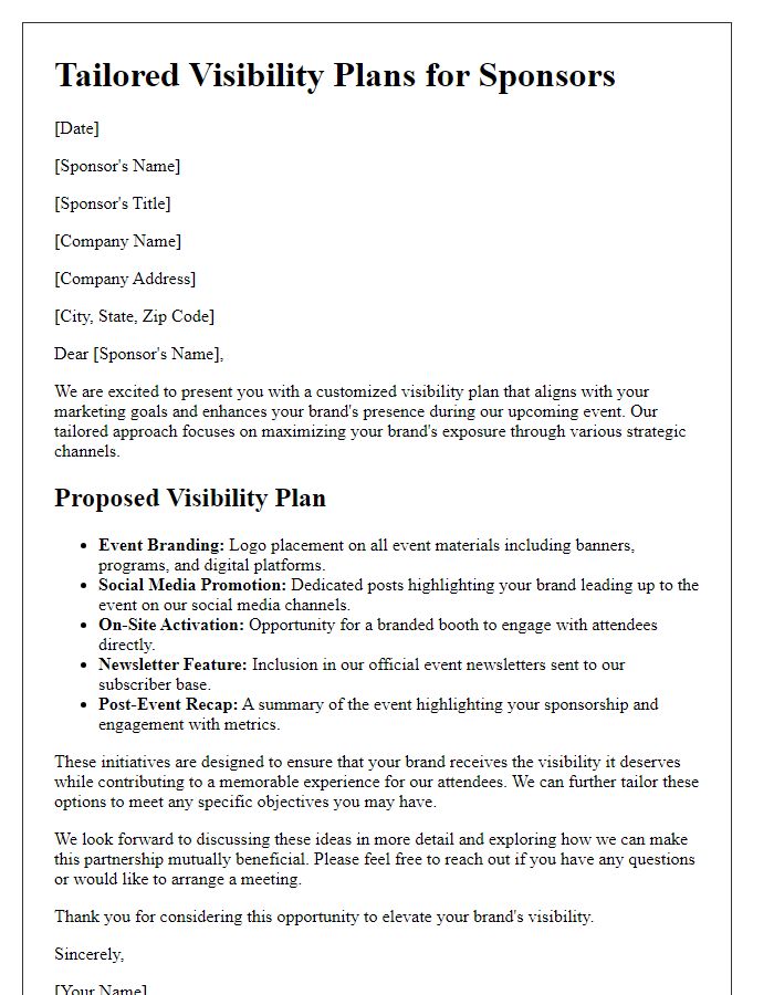 Letter template of Tailored Visibility Plans for Sponsors