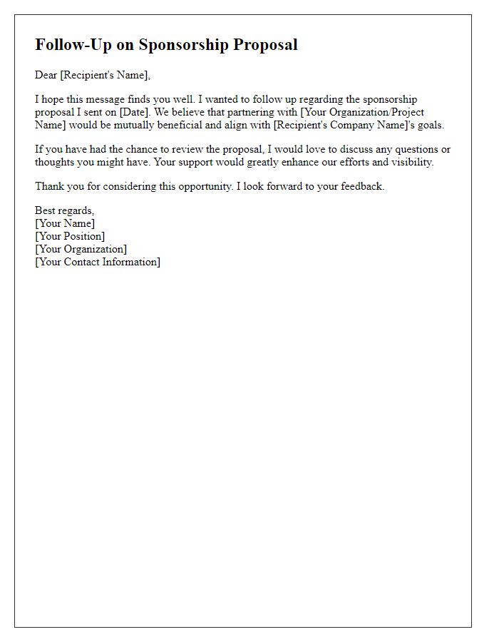 Letter template of concise sponsorship proposal follow-up