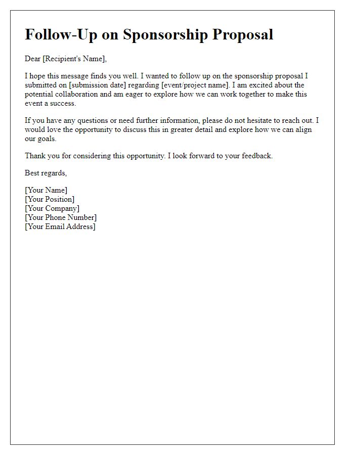 Letter template of creative sponsorship proposal follow-up