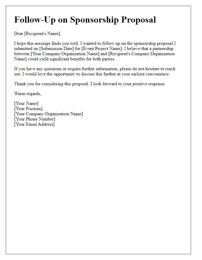 Letter template of personalized sponsorship proposal follow-up