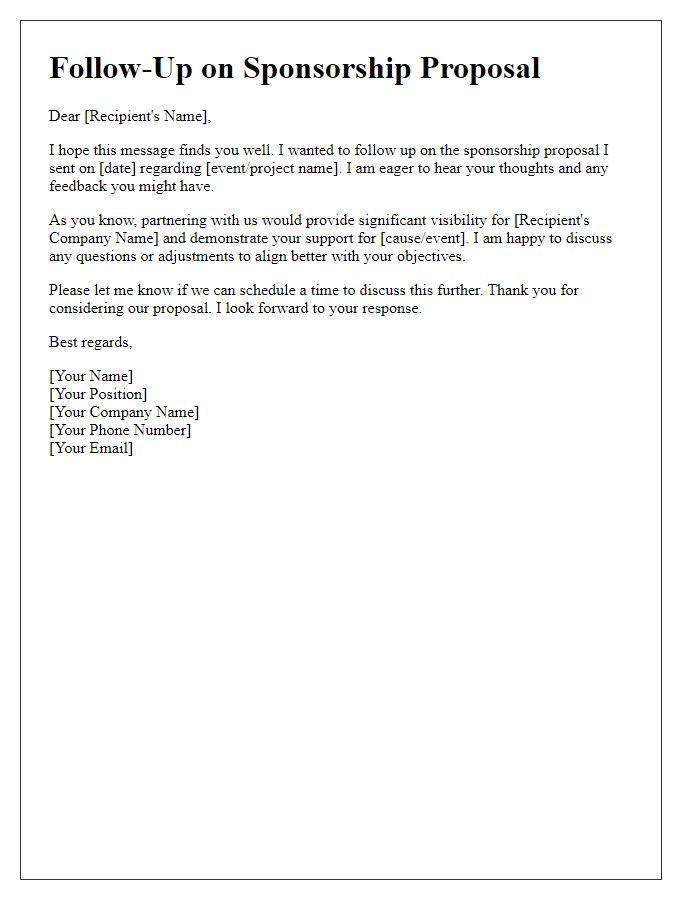 Letter template of professional sponsorship proposal follow-up