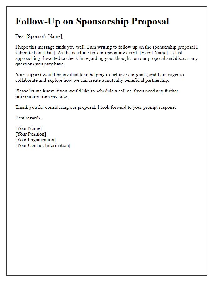 Letter template of urgent sponsorship proposal follow-up