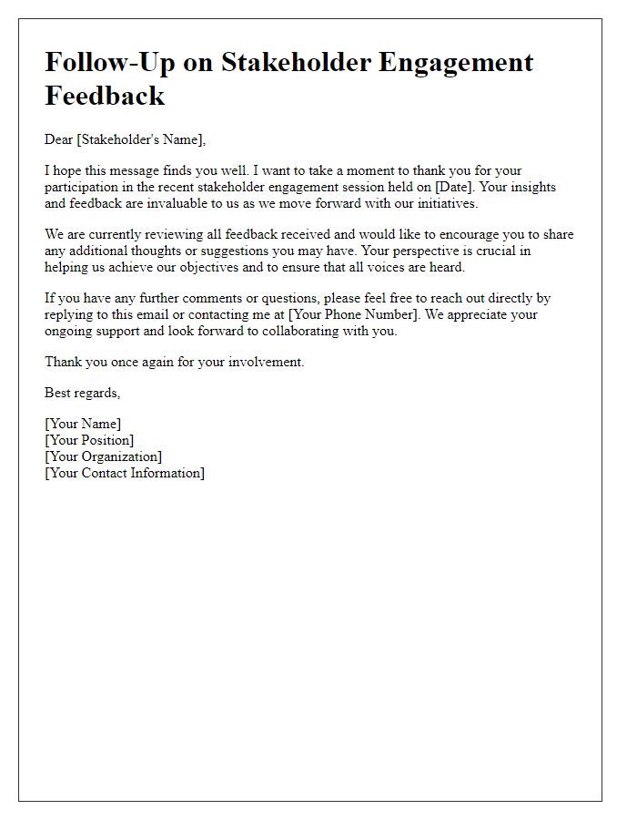 Letter template of follow-up for stakeholder engagement feedback.