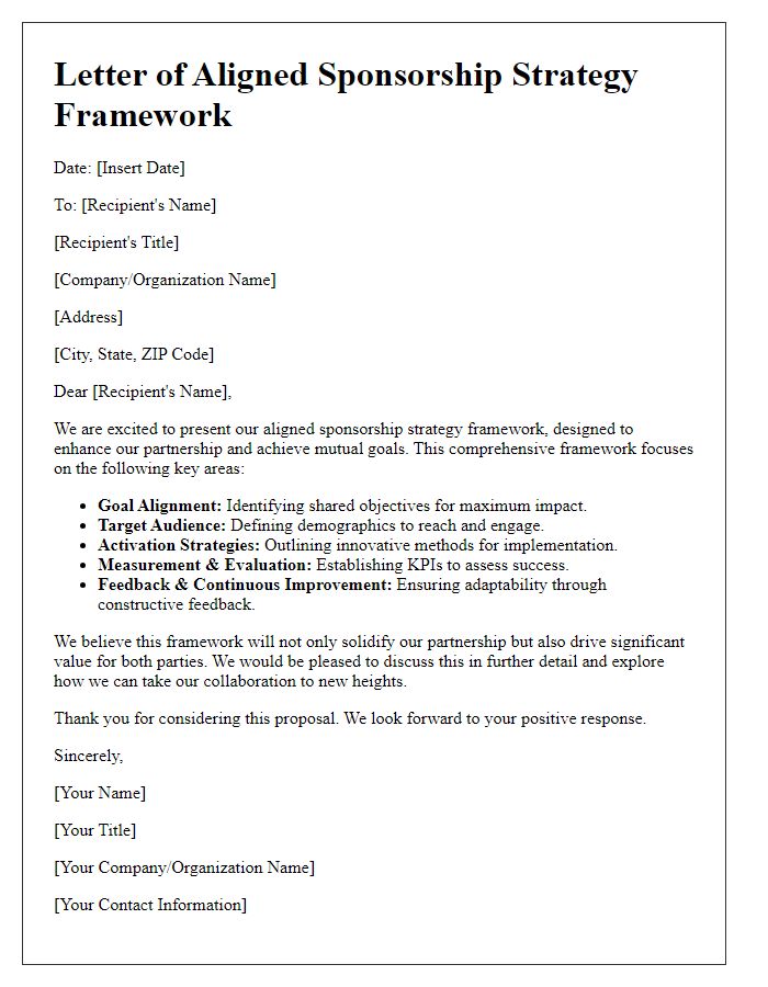 Letter template of aligned sponsorship strategy framework