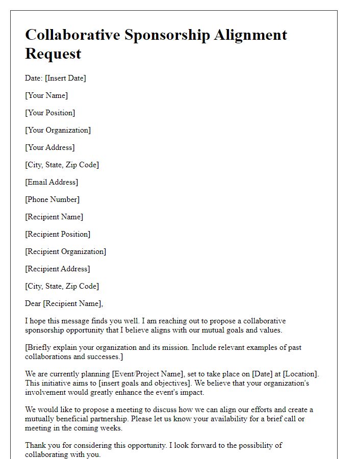 Letter template of collaborative sponsorship alignment request