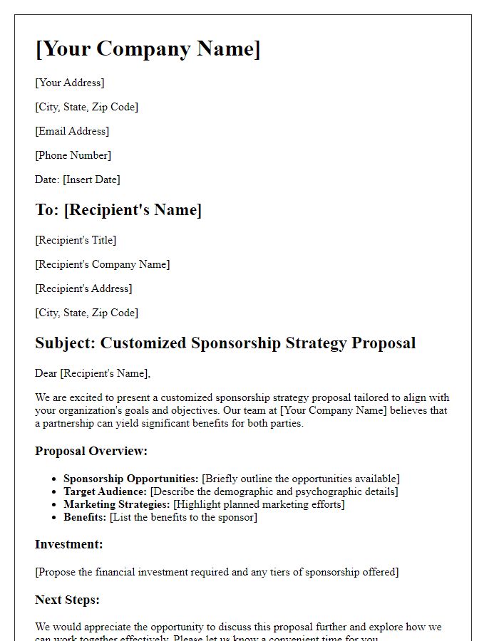 Letter template of customized sponsorship strategy proposal