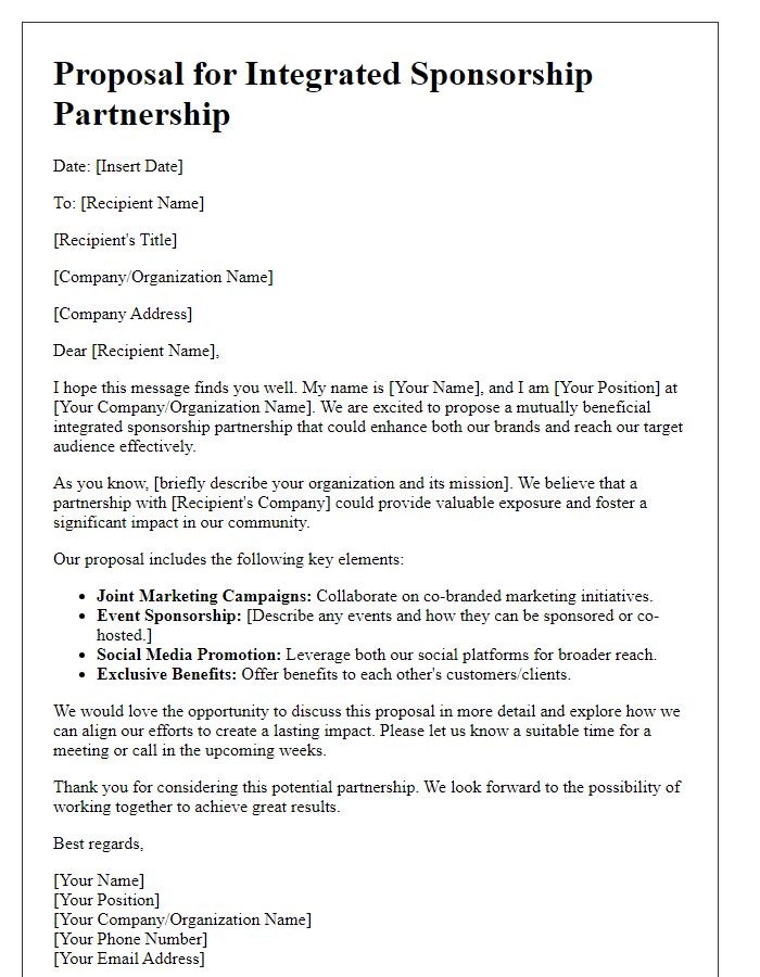 Letter template of integrated sponsorship partnership suggestion