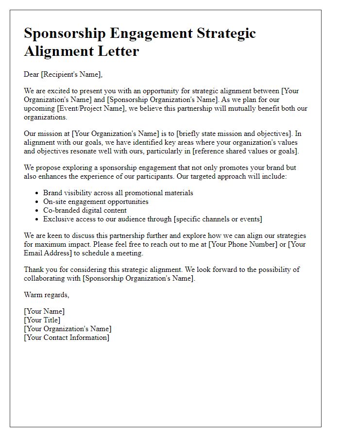 Letter template of strategic alignment for sponsorship engagement