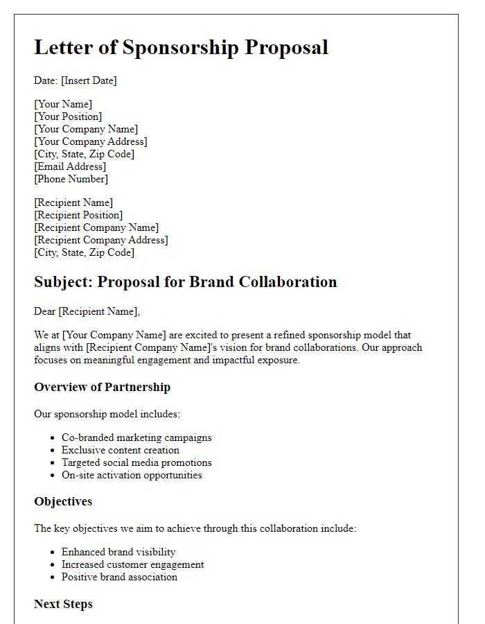 Letter template of refined sponsorship model for brand collaborations